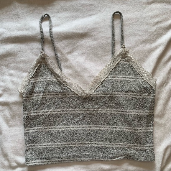 Forever 21 Tops - Striped Knit Lace-Trim Cami Top - Gray & Cream